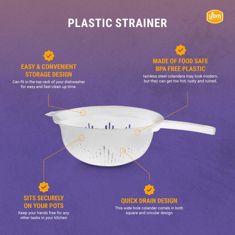 YBM HOME 9.75 Inch Deep Plastic Strainer Colander with Long Handle â€“ Made of Food Safe BPA-Free Plastic - Use for Pasta, Noodles, Spaghetti, Vegetables and More (1, Red) - Image 4